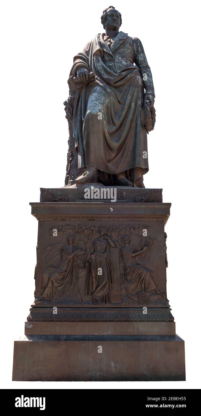 Denkmal von Johann Wolfgang von Goethe am Goetheplatz, 1844, isoliert, Frankfurt, Deutschland Stockfoto