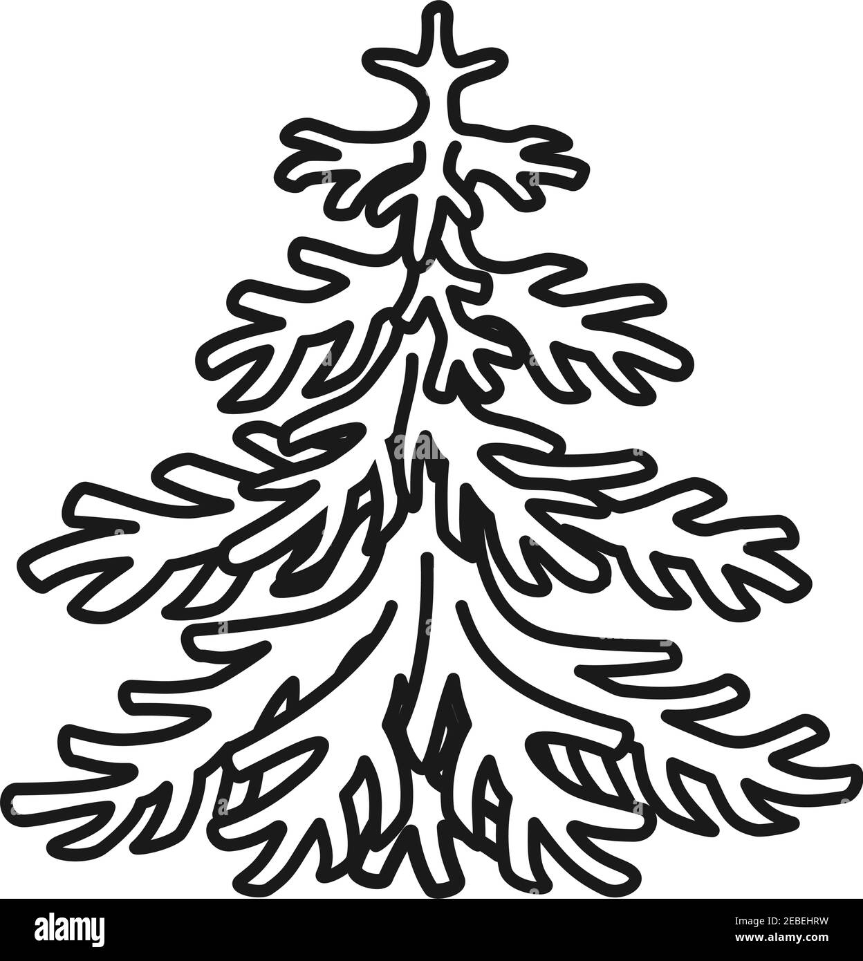 Linienkunst schwarzweiß Tannenbaum. Winter festlichen Baum bereit für