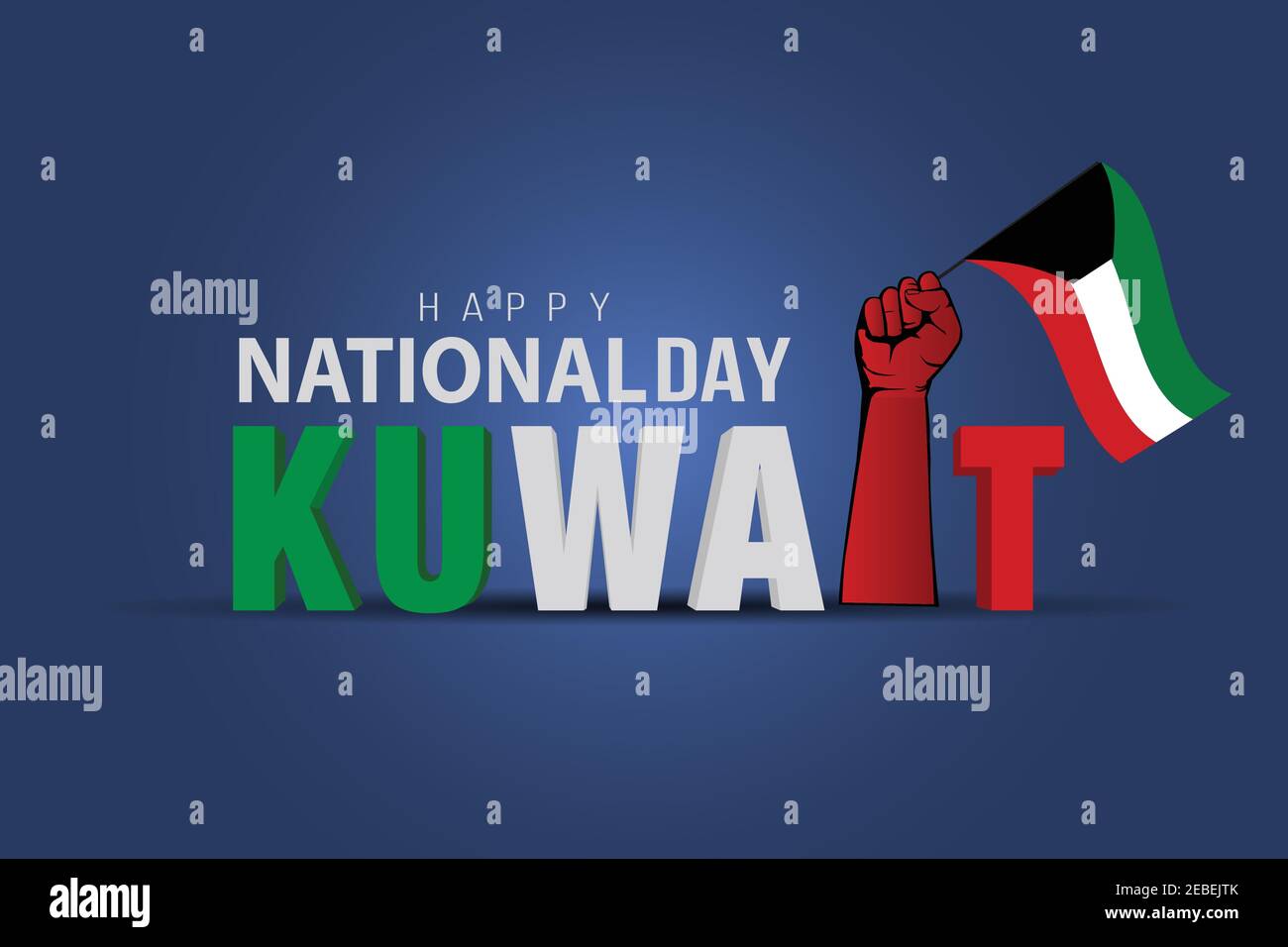 Happy Nationalfeiertag Kuwait Hand mit Kuwait Flagge. vektorgrafik mit 3D Buchstaben Stock Vektor