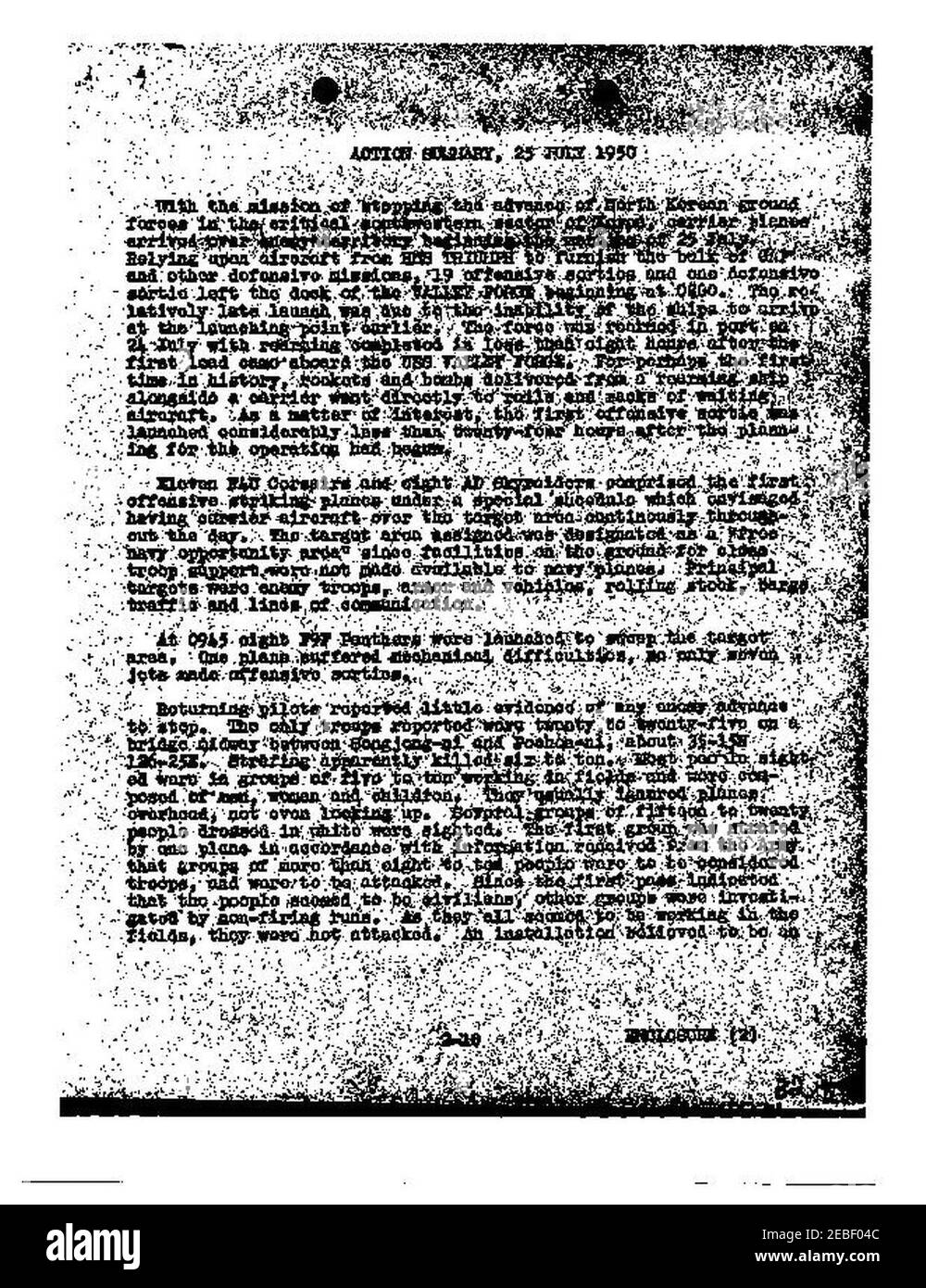 No Gun Ri 05- US Navy 25 July - Bericht Straffing Zivilisten. Stockfoto