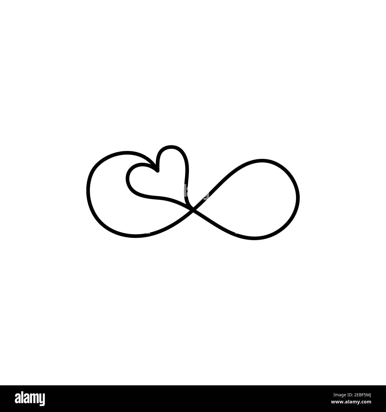 Infinity-Symbol mit Herz, handgezeichnet mit Tinte. Vektorgrafik isoliert auf weißem Hintergrund. Stock Vektor