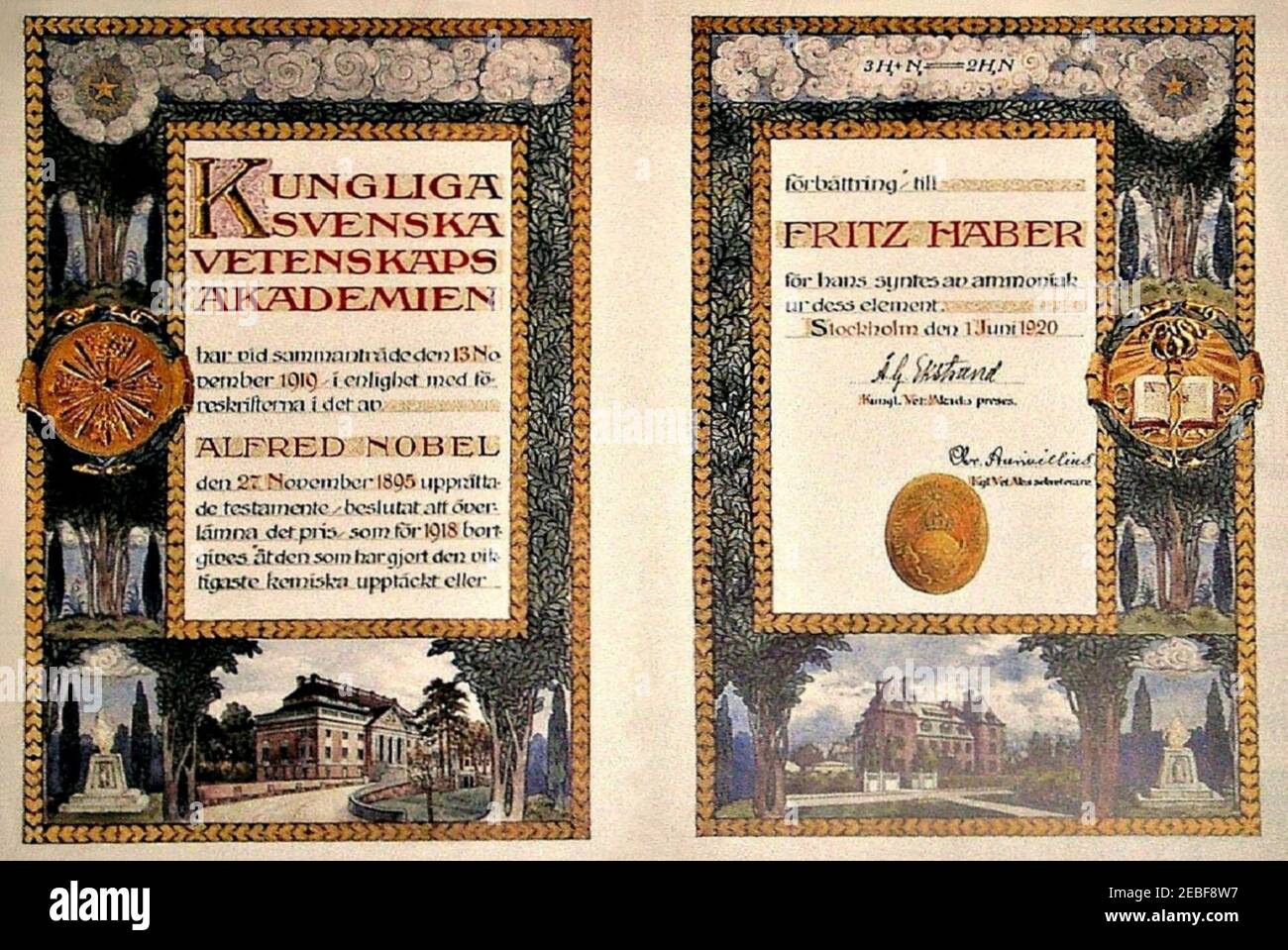 Nobelpreis Diplom Fritz Haber 1918. Stockfoto