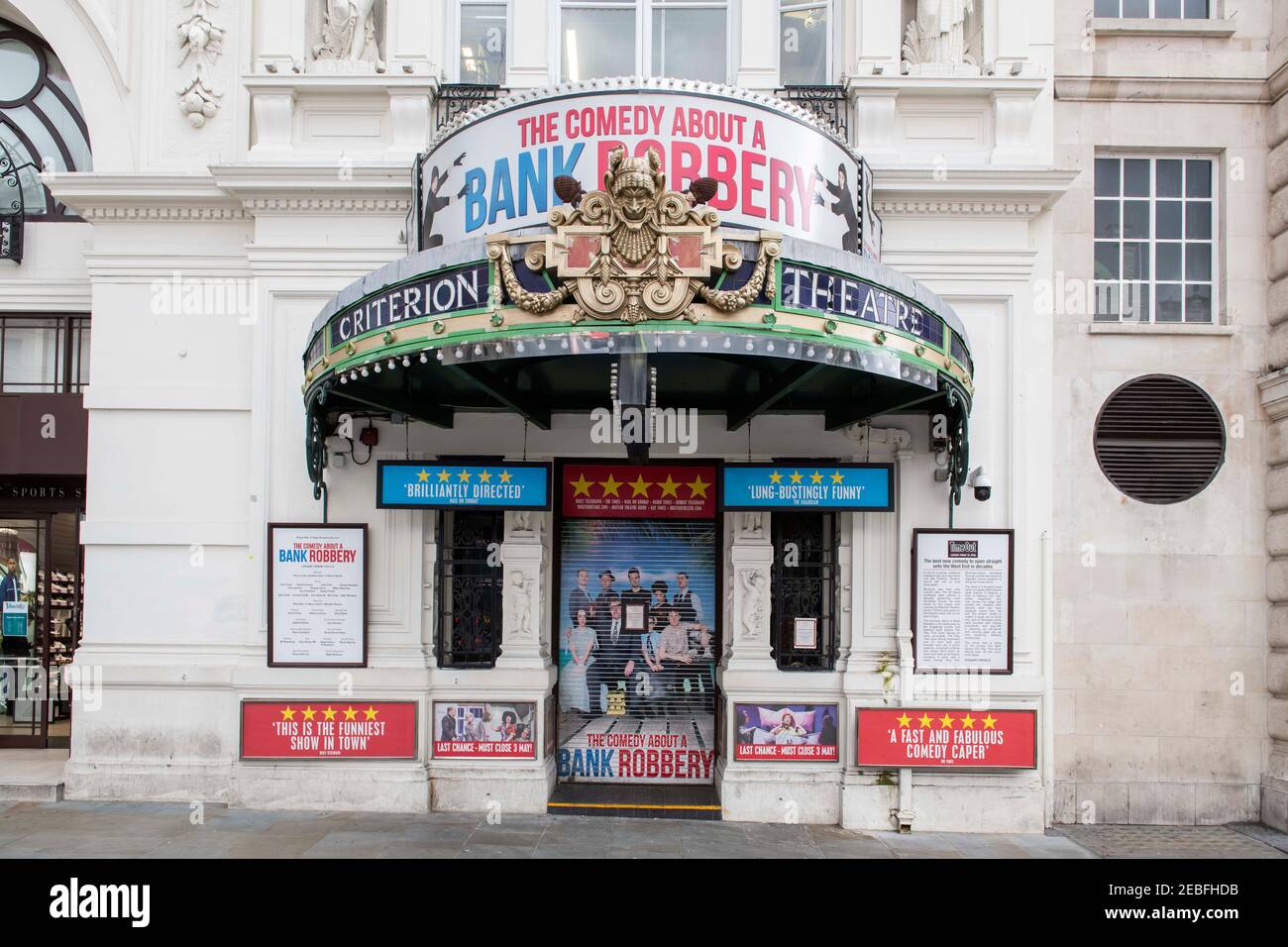 Criterion Theatre West End, das wegen der Covid-19-Pandemie geschlossen ist und wahrscheinlich bald eröffnet wird, wenn sich die Richtlinien der Regierung nicht ändern, Piccadilly Circus, London. Stockfoto