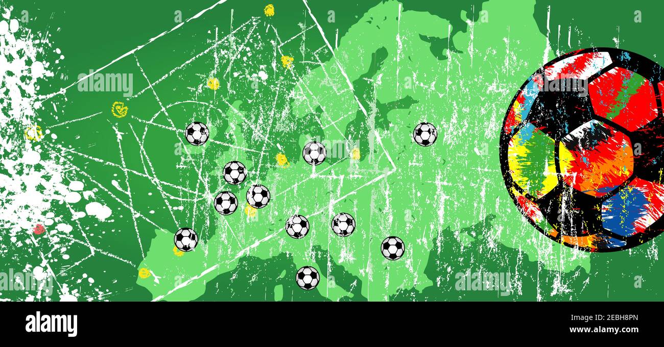 Fußball oder Fußball-Design für die große Fußball-Event dies Jahr mit Veranstaltungsorten, grungy mockup Stock Vektor