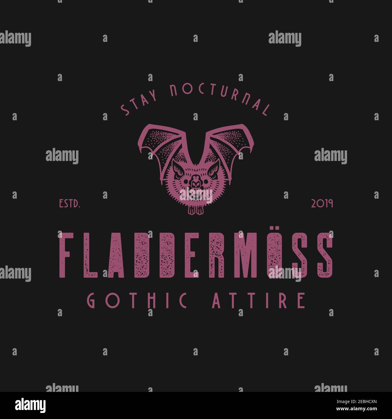 Logo-Vorlage für eine Gothic-Fashion-Marke mit einem fliegenden Fledermausgrafik Stockfoto