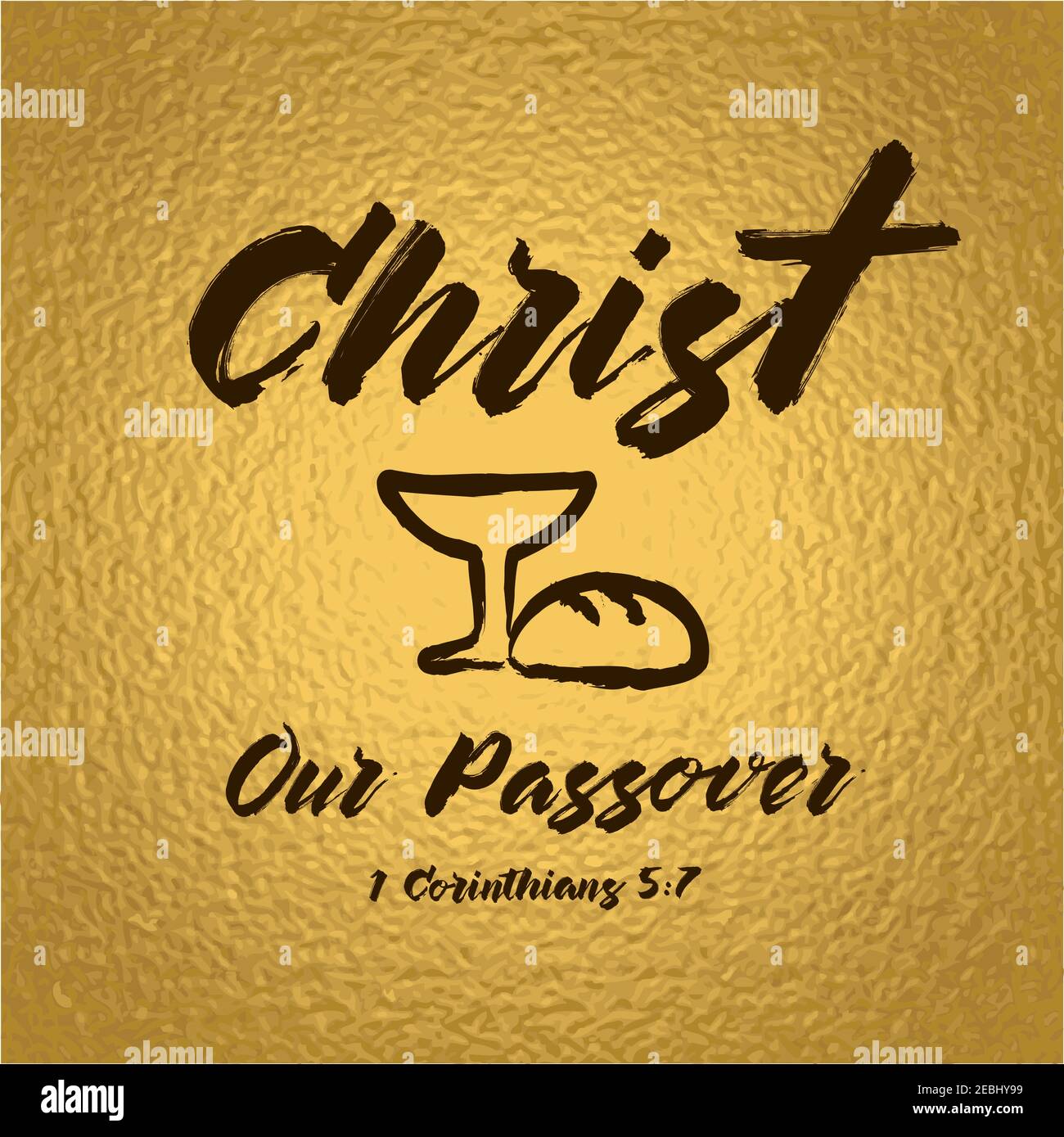Passionsfreitag Christus ist unser Passahfest. Ostersonntag Er ist Karte auferstanden. Karwoche Einladung zum Service mit Pinsel Stil Typografie. Goldener Hintergrund Stock Vektor