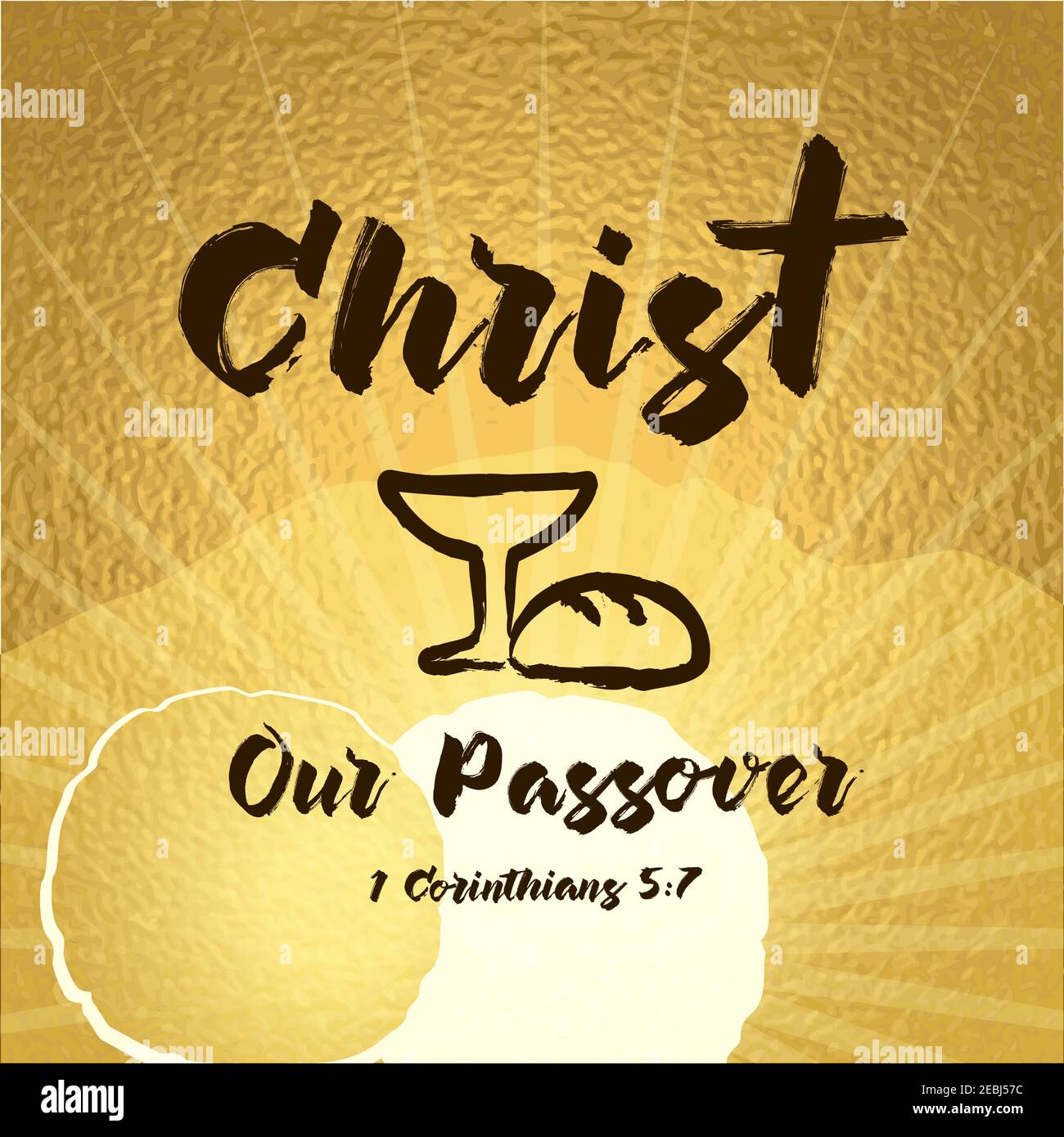 Passionsfreitag Christus ist unser Passahfest. Ostersonntag Er ist Karte auferstanden. Karwoche Einladung zum Service mit Pinsel Stil Typografie. Goldener Hintergrund Stock Vektor