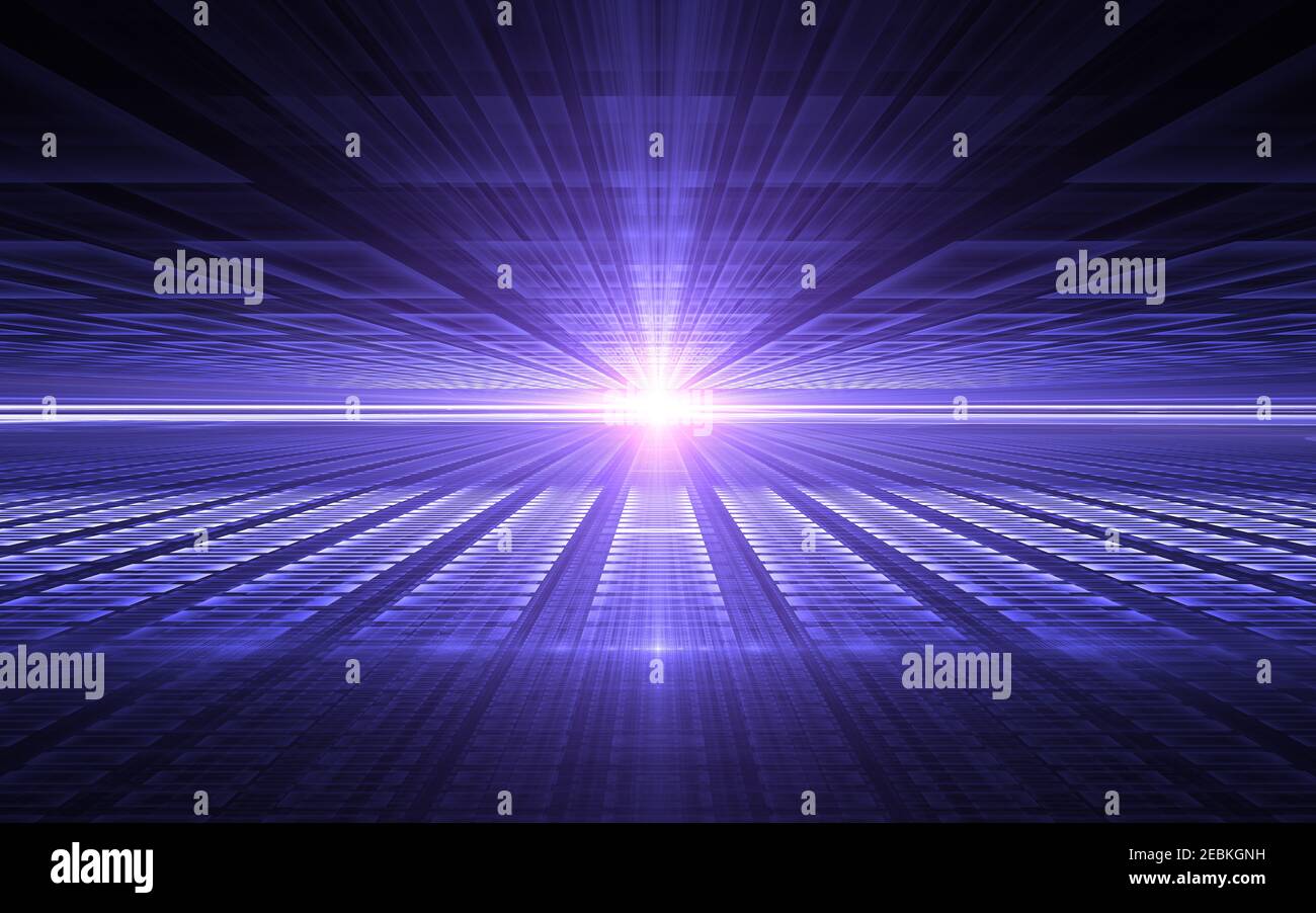 Abstrakte Perspektive futuristische Technologie Hintergrund. Zeitschleife, Cyberspace. 3D Abbildung Stockfoto