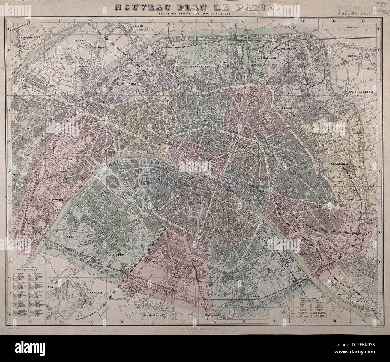 Nouveau Plan de Paris divisé en vingt arrondissements - Universitäts- und Landesbibliothek Darmstadt. Stockfoto