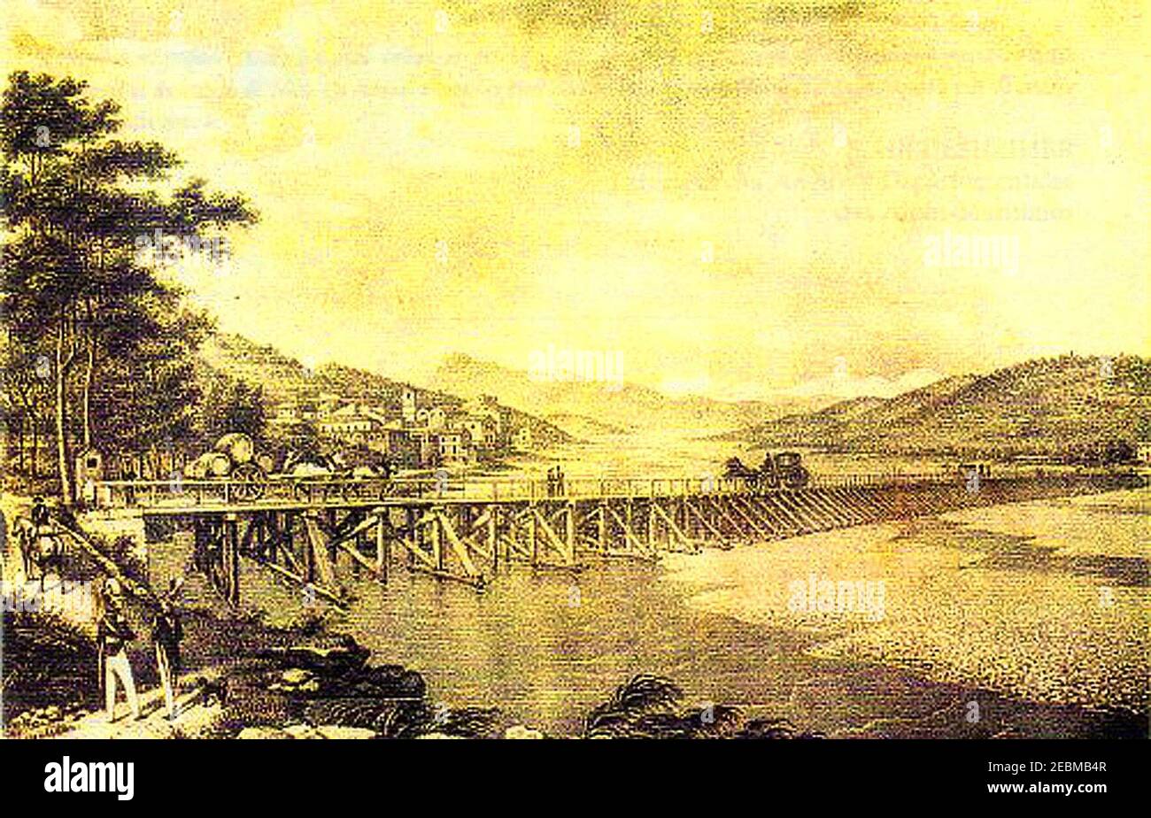 November 1792, pont de Saint Laurent jeté sur le Var par le général Anselme. Stockfoto