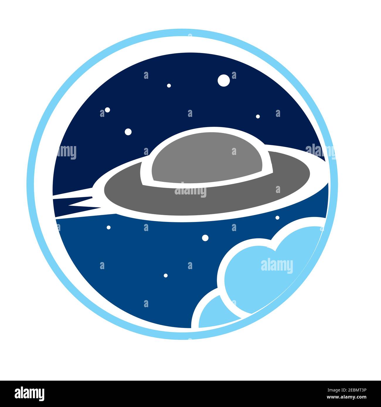 Illustration Design Hintergrund UFO mit Wolke in der Nacht. Vektorgrafik EPS,8 EPS,10 Stock Vektor