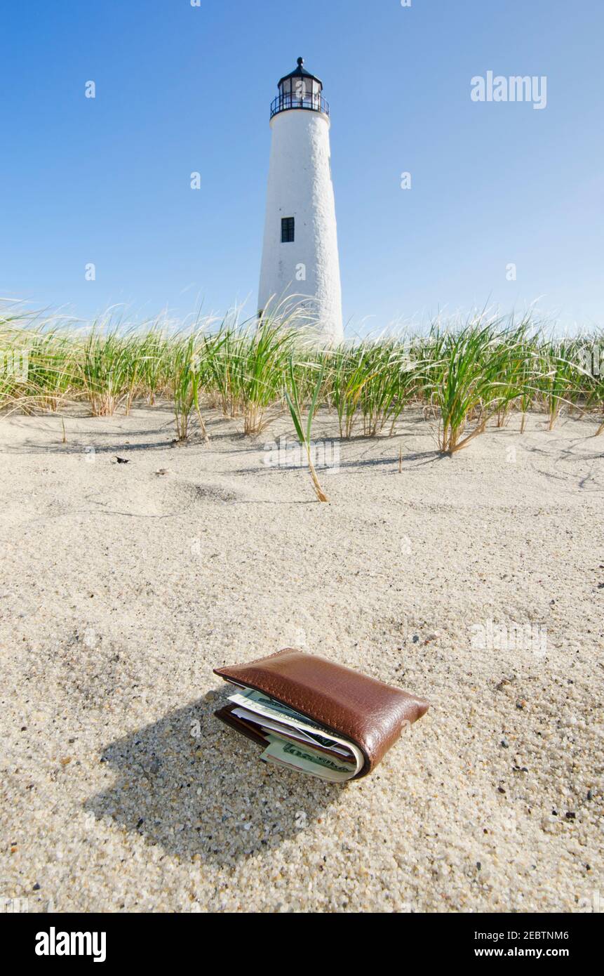 USA, Massachusetts, Nantucket Island, Great Point Lighthouse, Lost Wallet am Strand Stockfoto