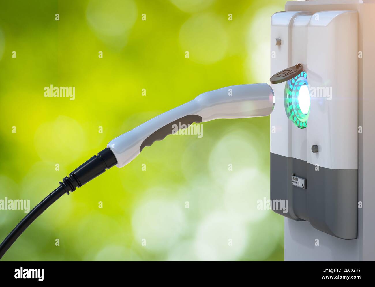 3D Rendering EV-Ladestationen oder Ladestationen für Elektrofahrzeuge Stockfoto