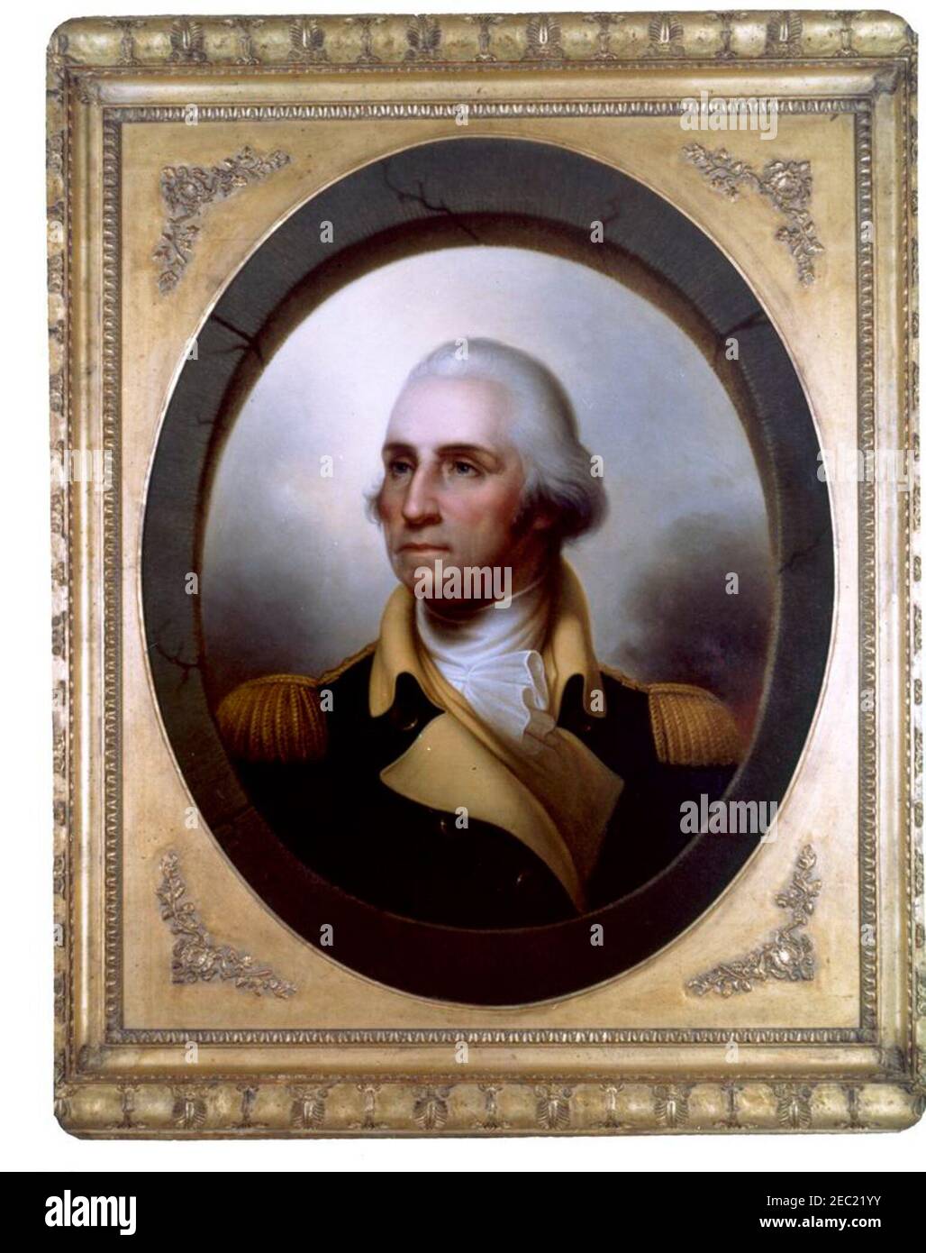 Gemälde des Weißen Hauses: Revere Beach von Maurice Prendergast (1896); Brig. General John Hartwell Cocke von Edward Troye (1859); Woodrow Wilson von Sir William Orpen (1919); George Washington von Rembrandt Peale (1823); Storm Clouds von Albert Bierstadt (1880); Abigail Adams von Ralph Earle (1785). Porträt von George Washington gemalt von Rembrandt Peale. White House, Washington D.C. Stockfoto