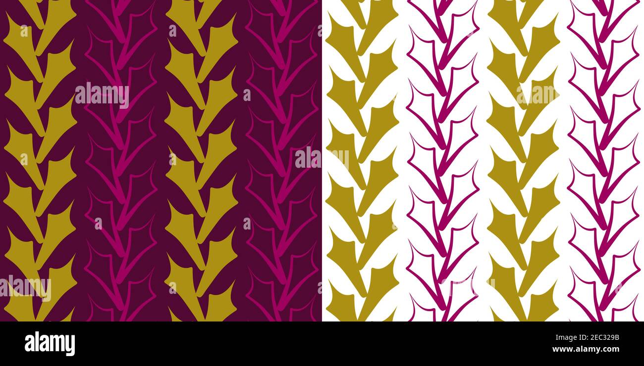 Vektor Natur nahtloses Muster. Geometrische Formen der Blätter in den Farben purpur, khaki, weiß. Trendige Retro-Stil Ornament für jede Art von Hintergrund Stock Vektor