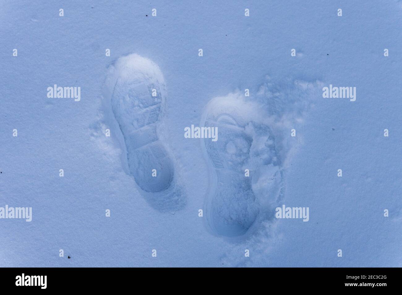 Schritte im Schnee an einem verschneiten Wintertag Stockfoto