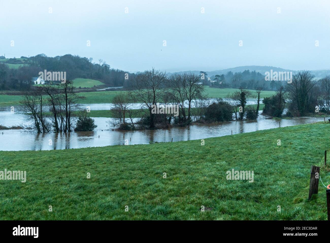 West Cork, Irland. Februar 2021, 13th. Viele Teile von West Cork überfluteten heute nach einer Nacht von sintflutartigen Regen. Der Fluss in der Nähe von Caheragh platzte seine Ufer in der Nacht. Quelle: AG News/Alamy Live News Stockfoto