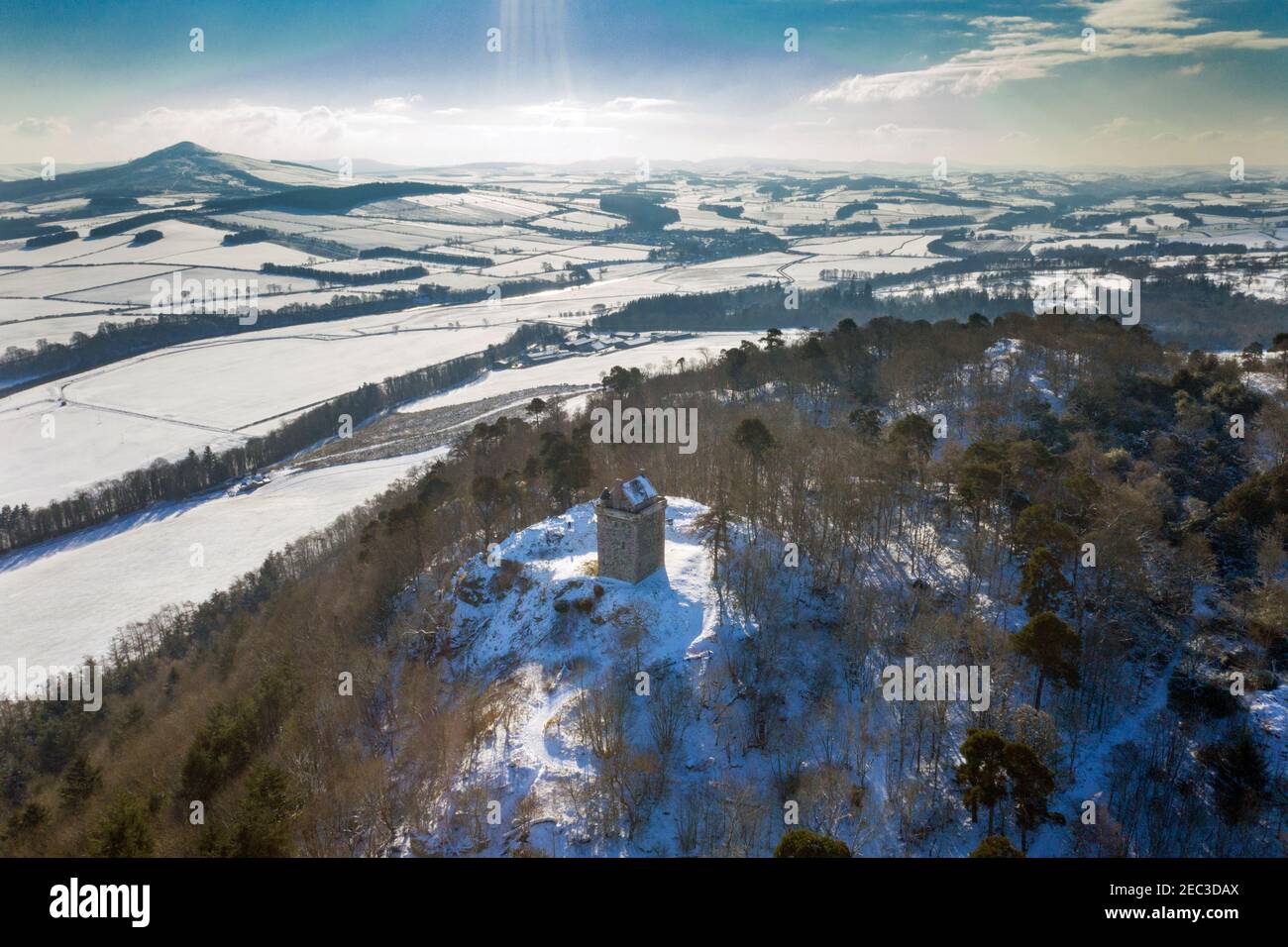 Luftaufnahme von Fatlips Castle ein Border Peel Tower auf der Spitze