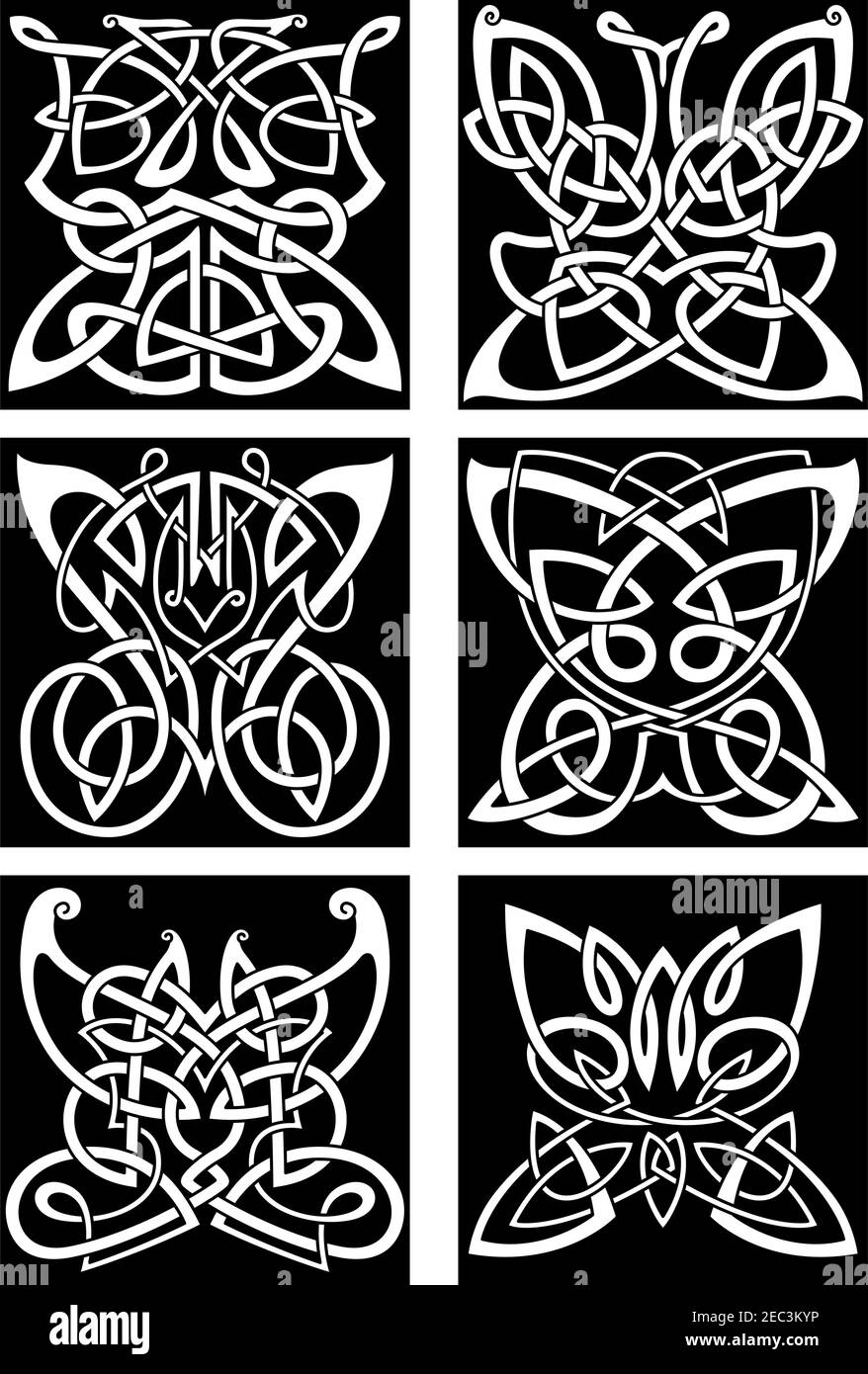Tribal Schmetterlinge Symbole für Tattoo oder T-Shirt Print-Design mit Unendlich wirbelnde keltische Knotenmuster in schönen Schmetterlingen mit angeordnet Op Stock Vektor