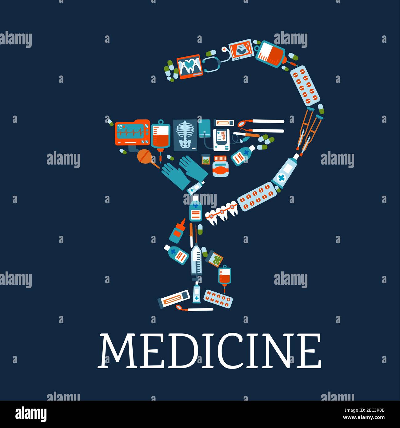 Medizin und Apotheke Symbol mit Schale von hygeia Silhouette aus flachen  Ikonen von Medikamenten, Stethoskop und Blutbeutel, Zahnarzt-Instrumente  und t Stock-Vektorgrafik - Alamy