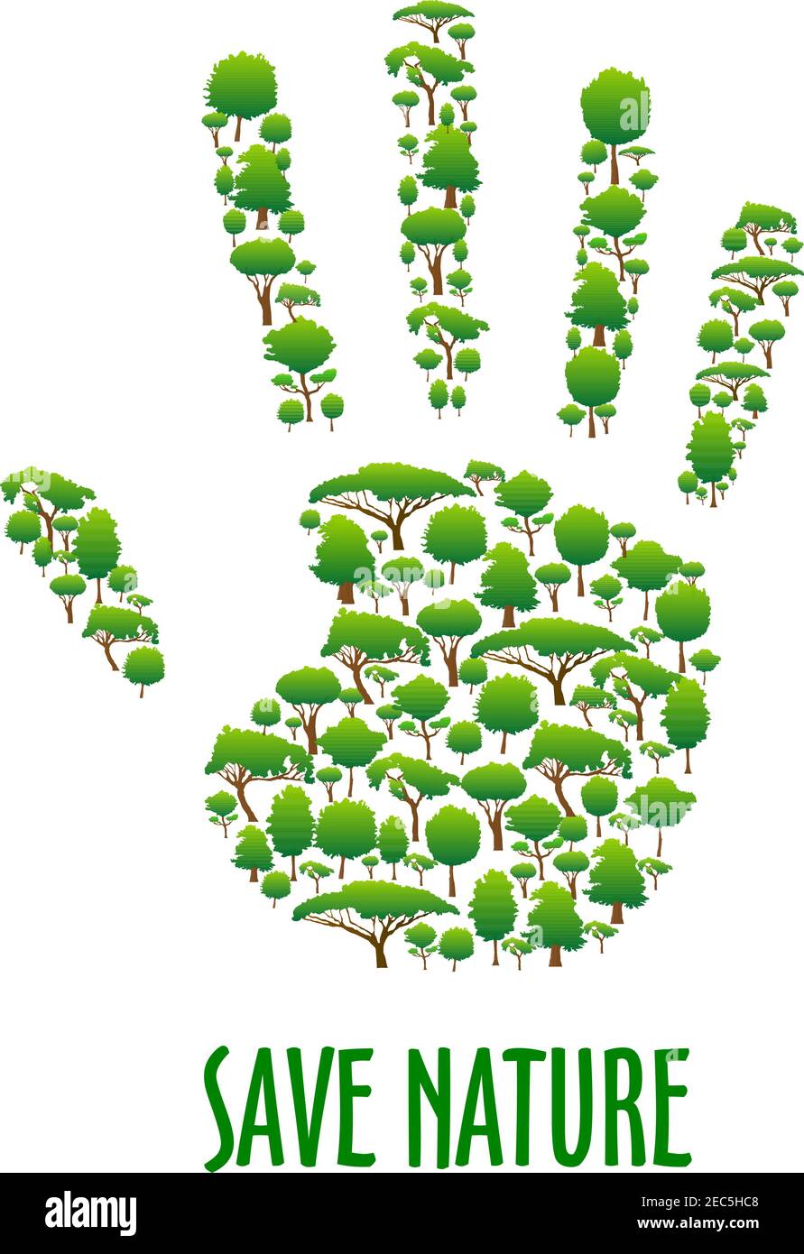 Natur Retten. Poster zum Umweltschutz. Grünes Öko Handsymbol aus