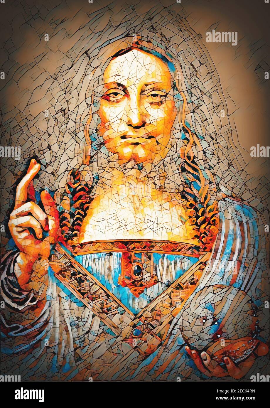 Retter der Welt. Salvador Mundi. Meine eigene Reproduktion von Leonardo DaVinci Malerei. Stockfoto