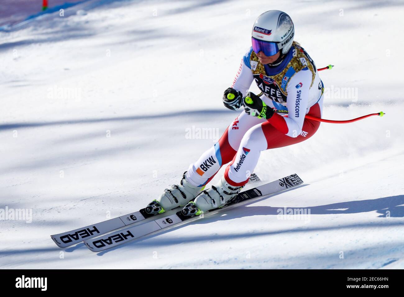 Cortina (BL, Italien. Februar 2021, 13th. Cortina (BL), Italien, Olympia delle Tofane, 13. Februar 2021, Corinne SUTER SUI während 2021 FIS Alpine Ski-Weltmeisterschaften - Abfahrt - Damen - alpines Skirennen Credit: Luca Tedeschi/LPS/ZUMA Wire/Alamy Live News Stockfoto