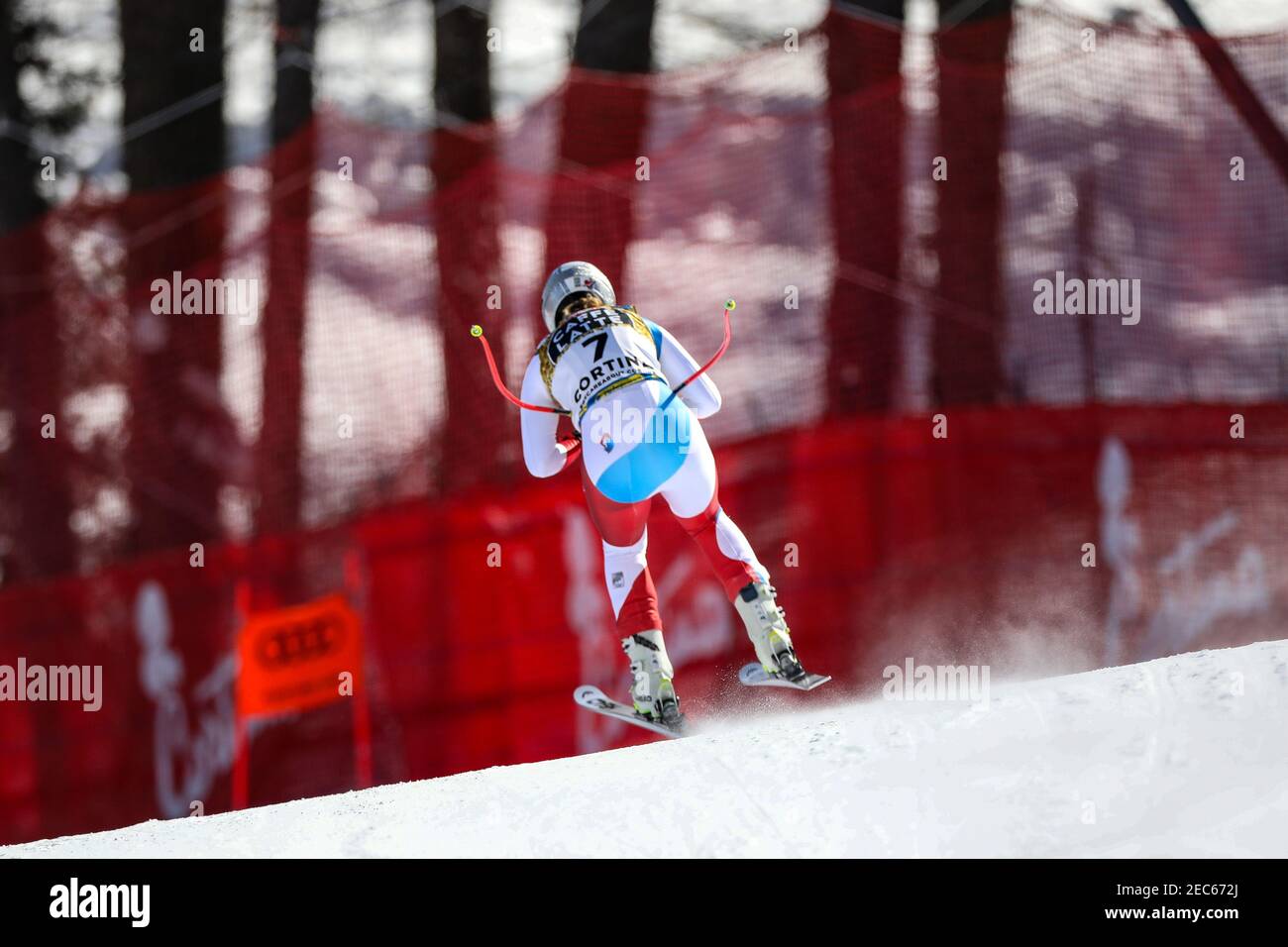 Cortina (BL, Italien. Februar 2021, 13th. Cortina (BL), Italien, Olympia delle Tofane, 13. Februar 2021, Corinne SUTER SUI während 2021 FIS Alpine Ski-Weltmeisterschaften - Abfahrt - Damen - alpines Skirennen Credit: Luca Tedeschi/LPS/ZUMA Wire/Alamy Live News Stockfoto