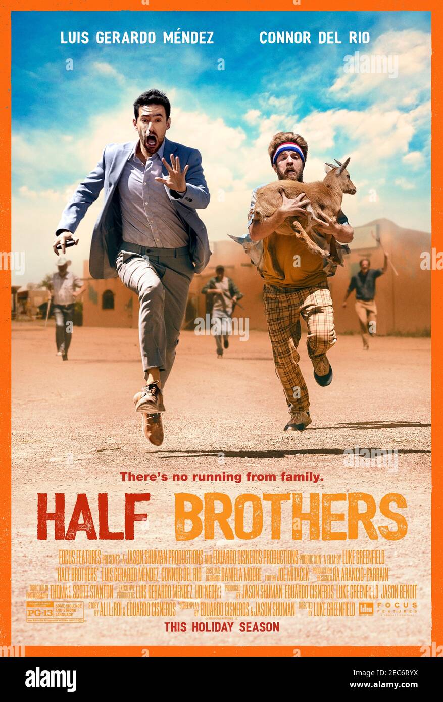 Half Brothers (2020) unter der Regie von Luke Greenfield mit José Zúñiga, Vincent Spano und Luis Gerardo Méndez. Ein Mexikaner entdeckt, dass er einen amerikanischen Halbbruder hat und gemeinsam begeben sie sich auf eine Reise in die Fußstapfen ihres Vaters. Stockfoto