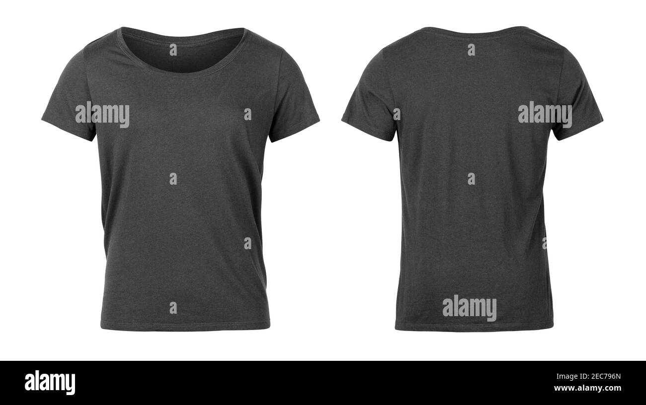 Realistisches Grau Unisex T-Shirt vorne und hinten mockup isoliert auf weißem Hintergrund mit Clipping Pfad. Stockfoto