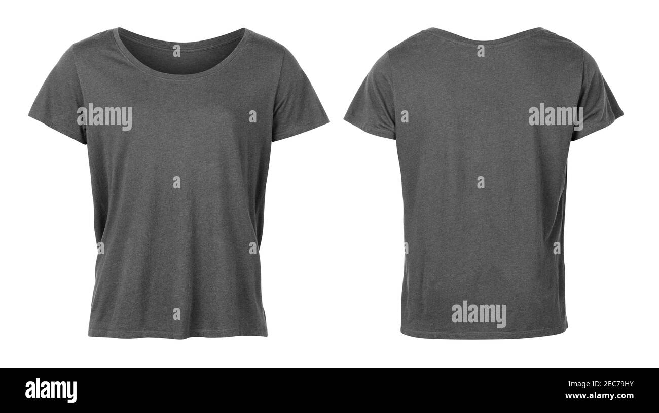 Realistisches Grau Unisex T-Shirt vorne und hinten mockup isoliert auf weißem Hintergrund mit Clipping Pfad. Stockfoto