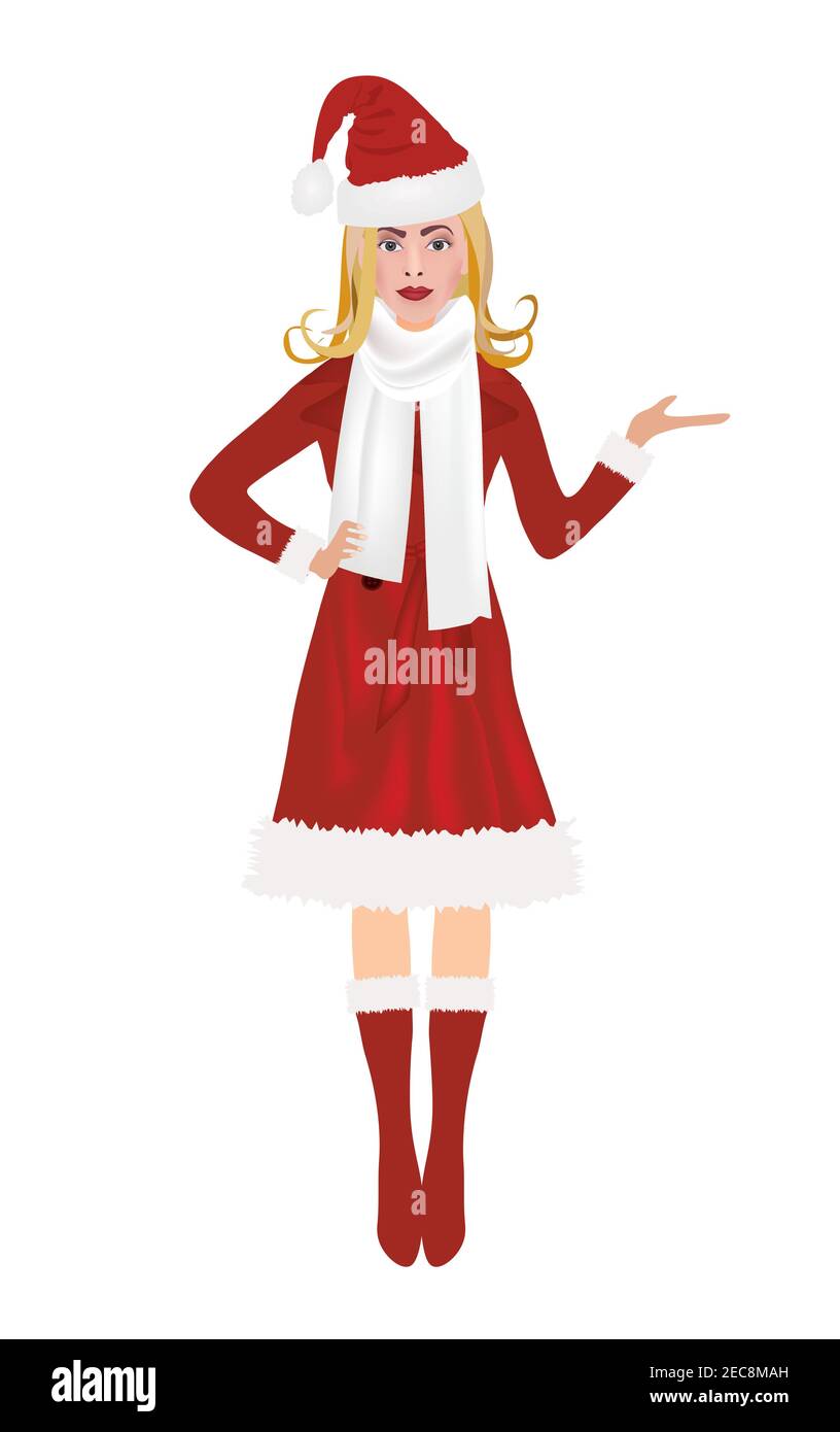 Weihnachten Frau im roten Mantel hält etwas, Vektor Stock Vektor