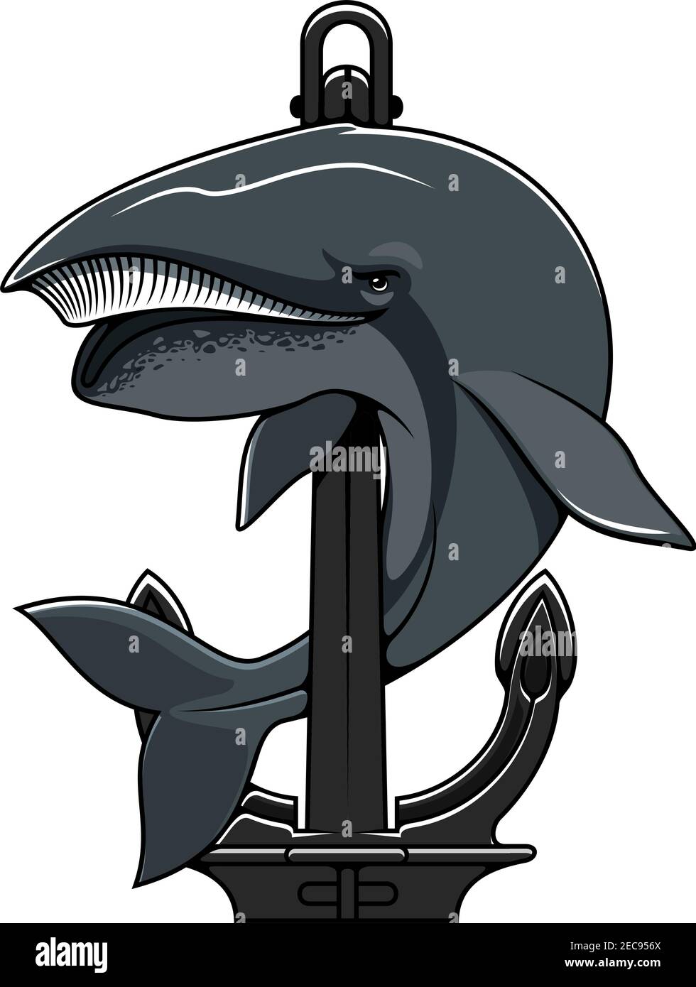 Cachalot Wal und Anker Schild. Nautisches Wappention für T-Shirt, Maskottchen des Sportteams Stock Vektor