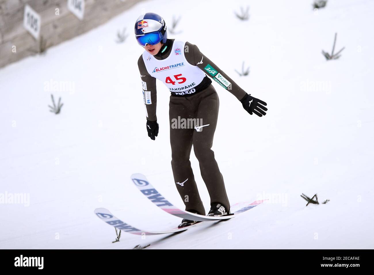 Zakopane, Polen. Februar 2021, 13th. Ryoyu Kobayashi Skispringen auf der Great Krokiew Ski Jumping Anlage während des Ski Jumping World Cup Wettbewerbs in Zakopane. Kredit: SOPA Images Limited/Alamy Live Nachrichten Stockfoto