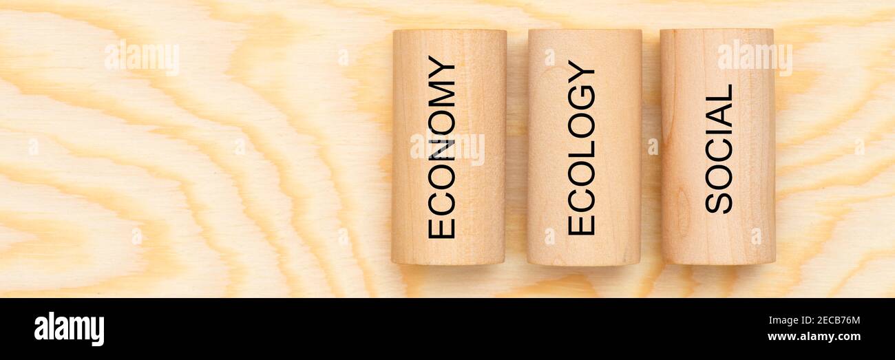 Nachhaltigkeit mit Ökonomie, Ökologie und Soziales Stockfoto