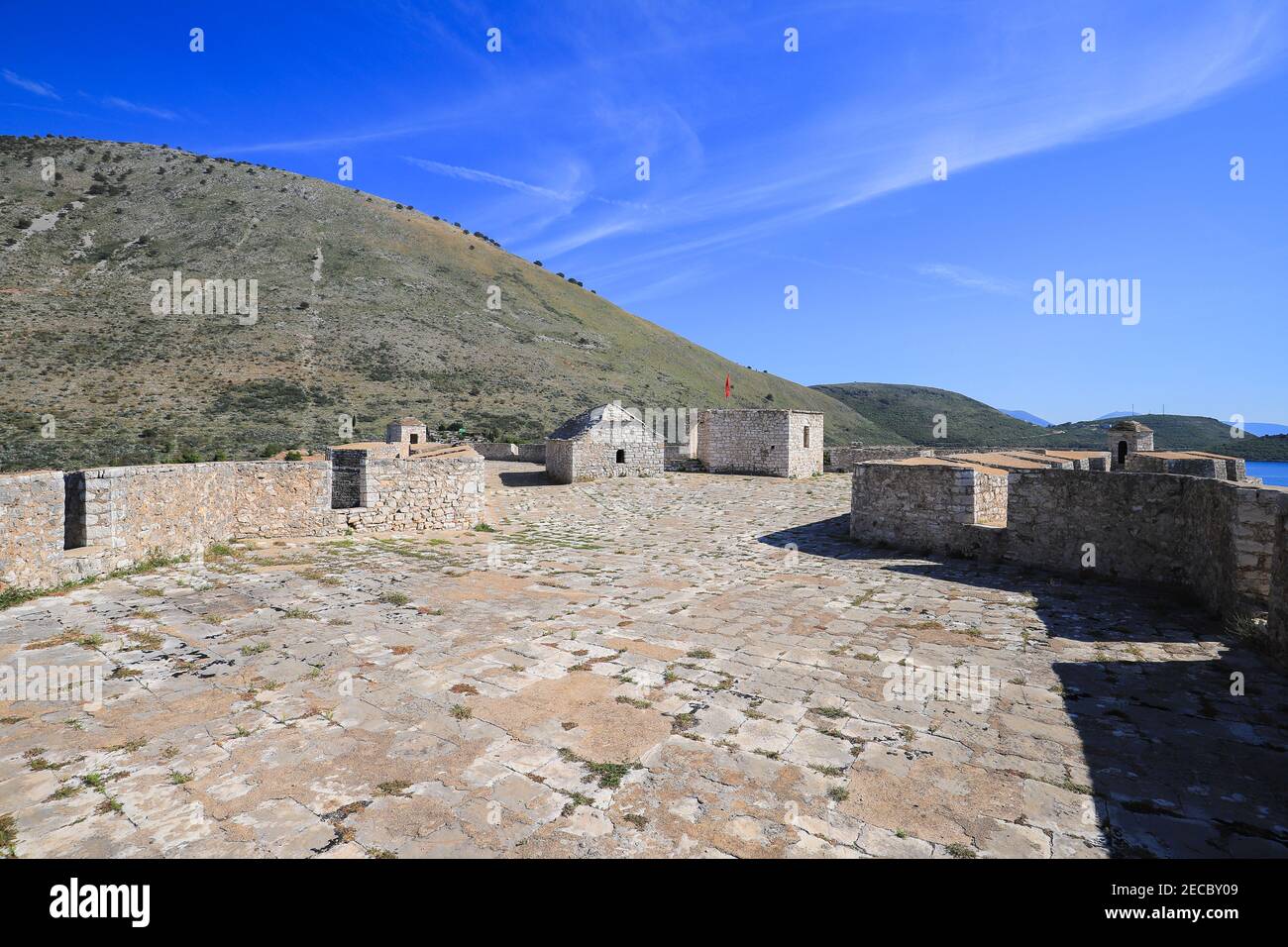 Auf dem Dach Festung Burg von Ali Pasha Tepelena an Porto Palermo in Albanien Stockfoto