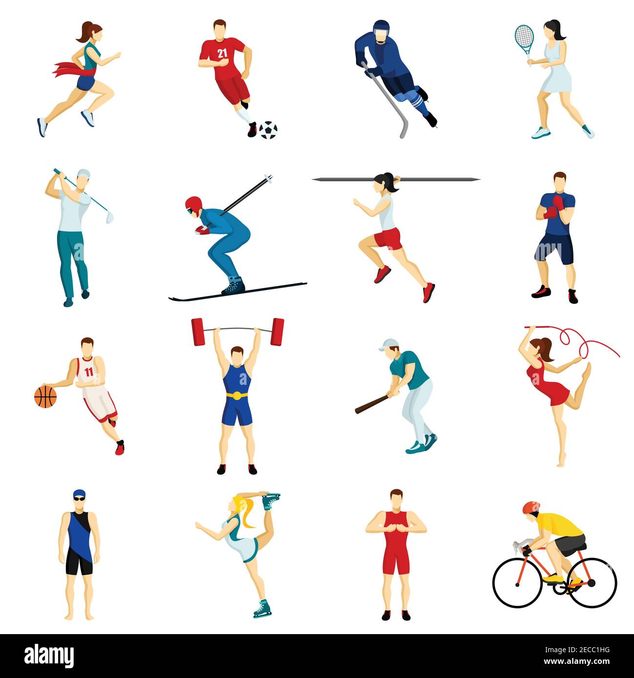 Menschen Sport isoliert Icon-Set mit verschiedenen Arten von physischen Aktivität in Vektordarstellung im flachen Stil Stock Vektor