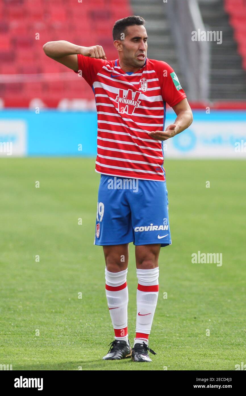 Angel Montoro von Granada CF während der spanischen Meisterschaft La Liga Fußballspiel zwischen Granada CF und Atletico de Madrid am 13. Februar 2021 im Nuevo los Carmenes Stadion in Granada, Spanien - Foto Irina R Hipolito/Spanien DPPI/DPPI/LiveMedia/Sipa USA Kredit: SIPA USA/Alamy Live News Stockfoto