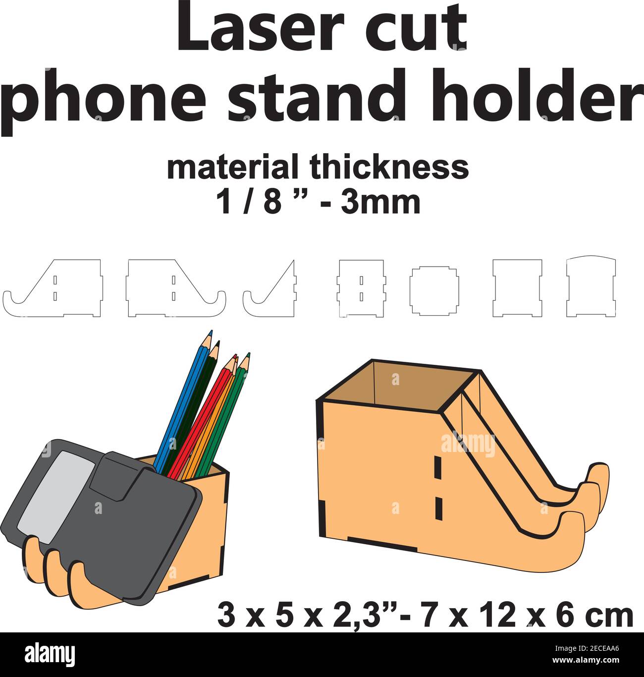 Laserschneiden Laser geschnitten Bleistift Box Handy Ständer Halter Desktop Büro liefert Vektor Vorlage Muster Holz Sperrholz mdf Acryl-Design Stock Vektor