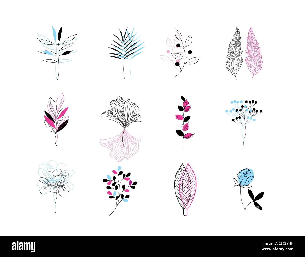 Schöne Reihe von Vektor-Pflanzen-Symbole auf einem weißen Hintergrund. Beispiele für Pflanzen-Icons für instagram, Website oder Design Stock Vektor