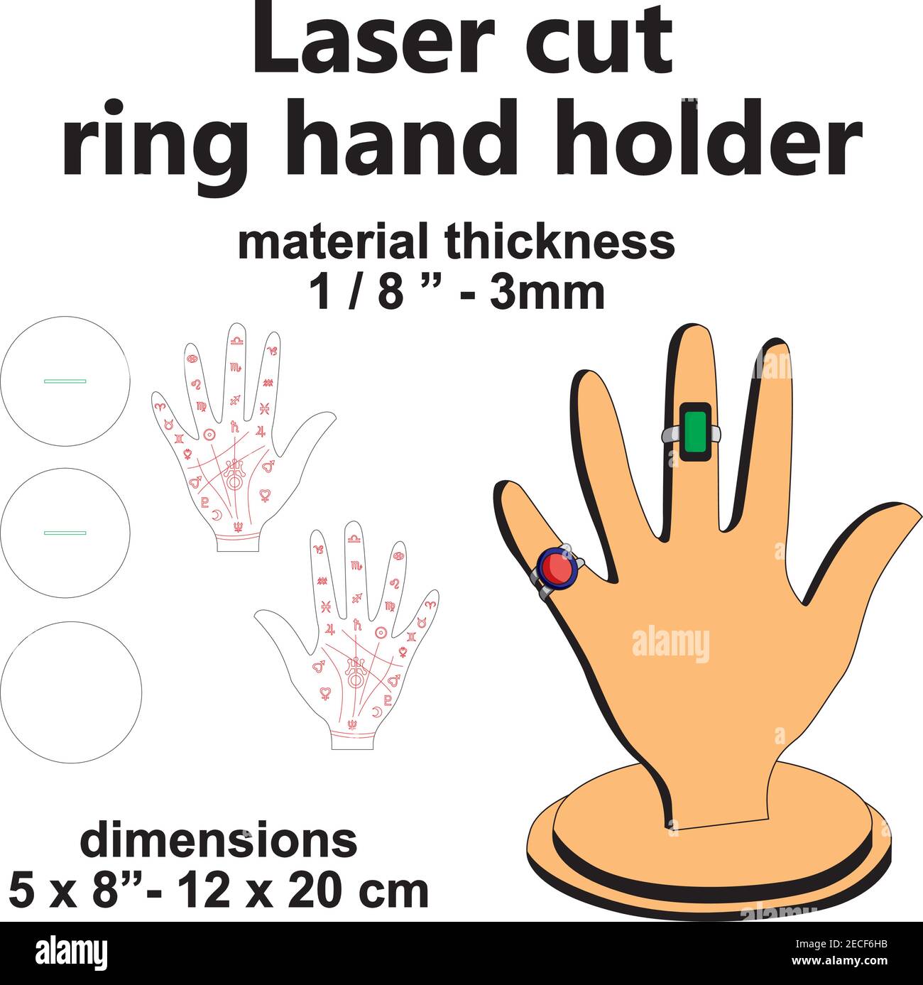 Laserschneiden Laser geschnitten Schmuck Hand Ring Hoder Anzeige Vektor Schablone Muster Holz Sperrholz mdf Acryl Design Stock Vektor