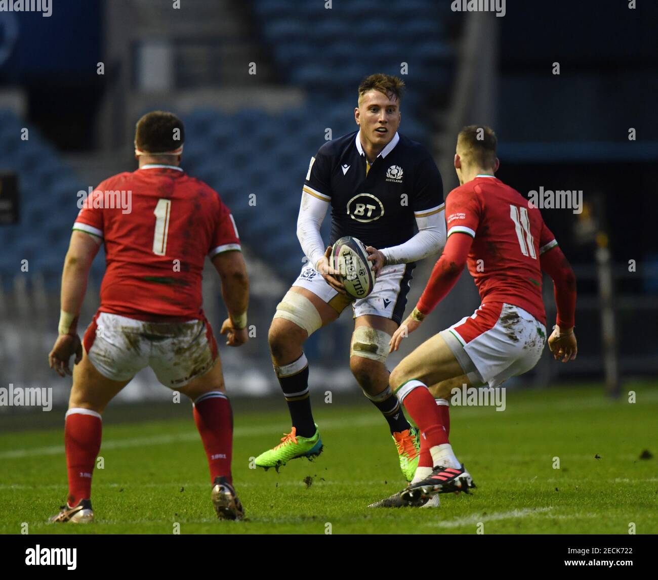 BT Murrayfield Stadium, Edinburgh, Schottland, Großbritannien, .13th. Februar 21. Guinness Six Nations Spiel. Schottland gegen Wales. Matt Fagerson (#8) (Glasgow Warriors) aus Schottland Stockfoto