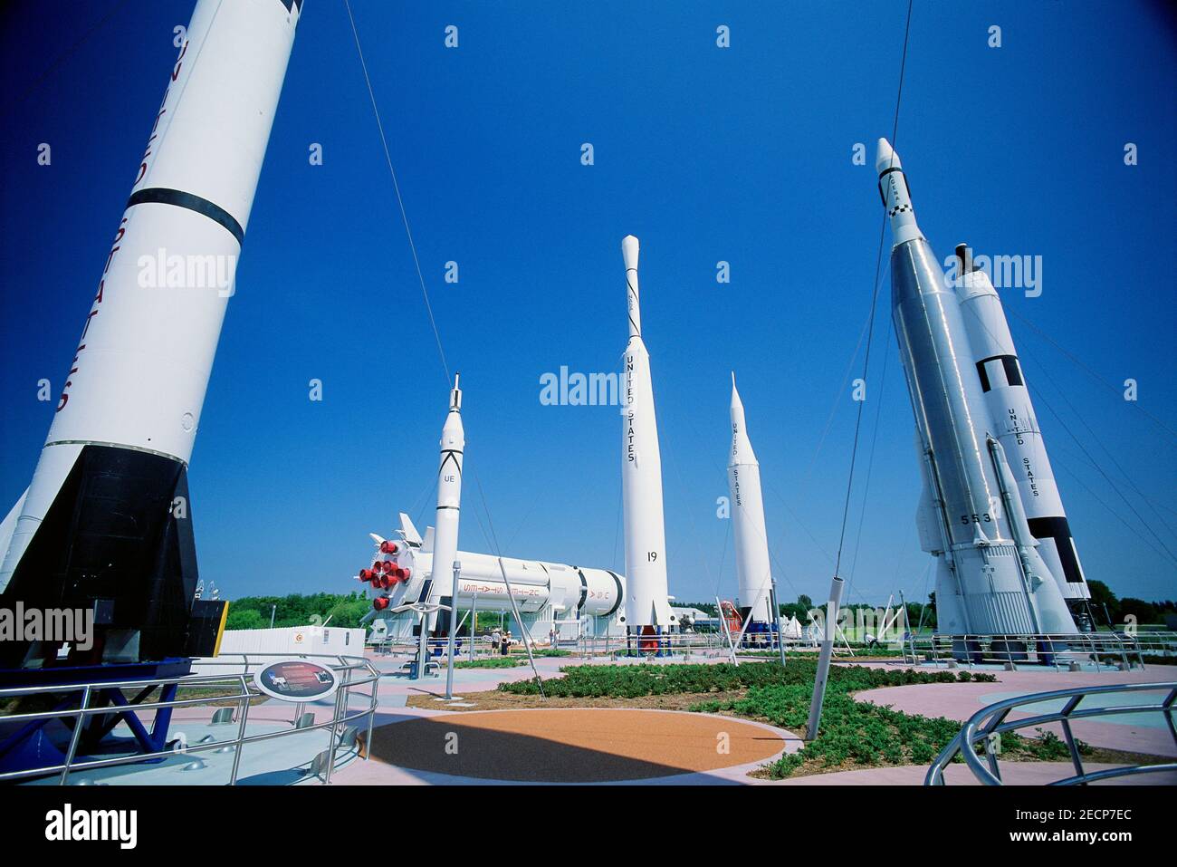 Raketendisplay, Kennedy Space Center, Cape Canaveral, Florida, USA Stockfoto