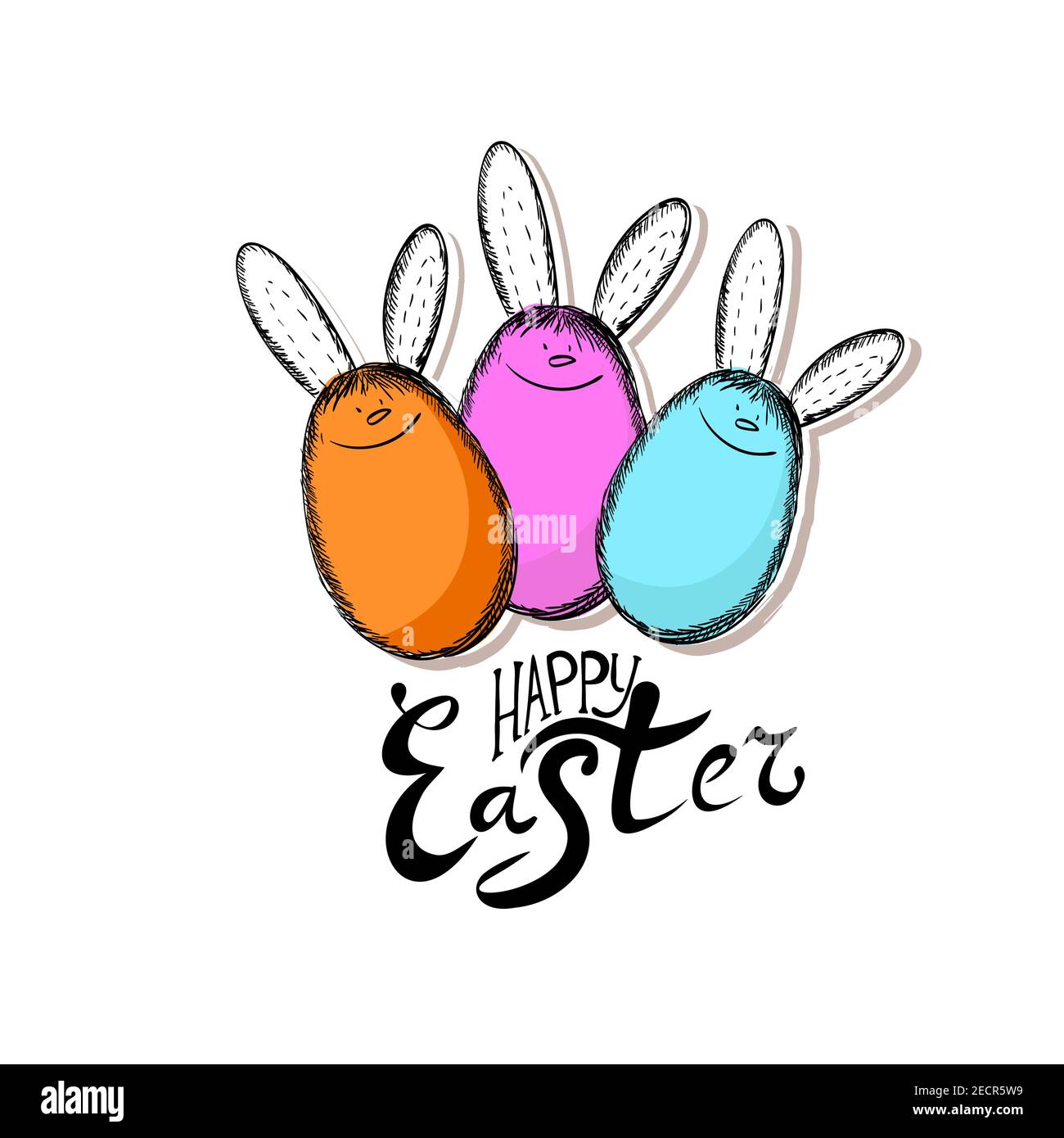 Frohe Osterkaninchen aus Eiern. Vektorgrafik Stock Vektor