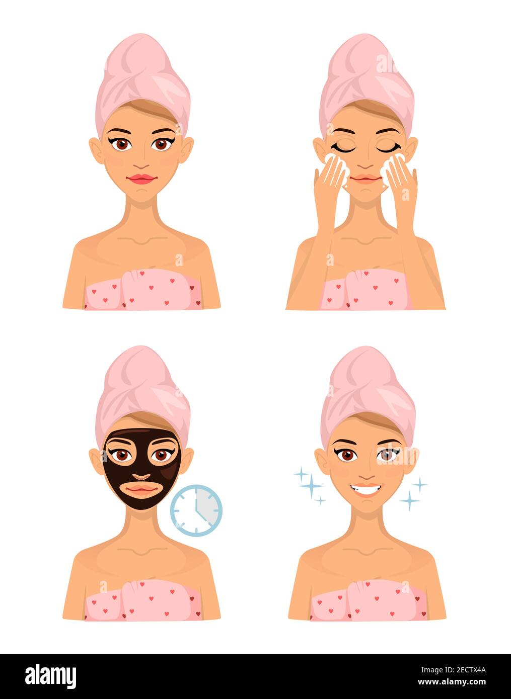 Set von Frau tun zu Hause Beauty-Behandlungen. Gesichtspflege. Stock Vektor