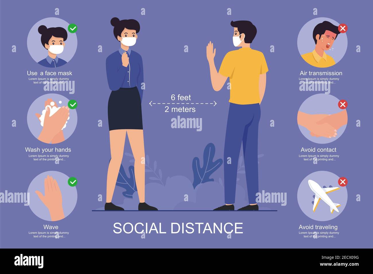 Zwei Menschen halten soziale Distanz während des Gesprächs, wie man sich infizieren zu vermeiden Stockfoto