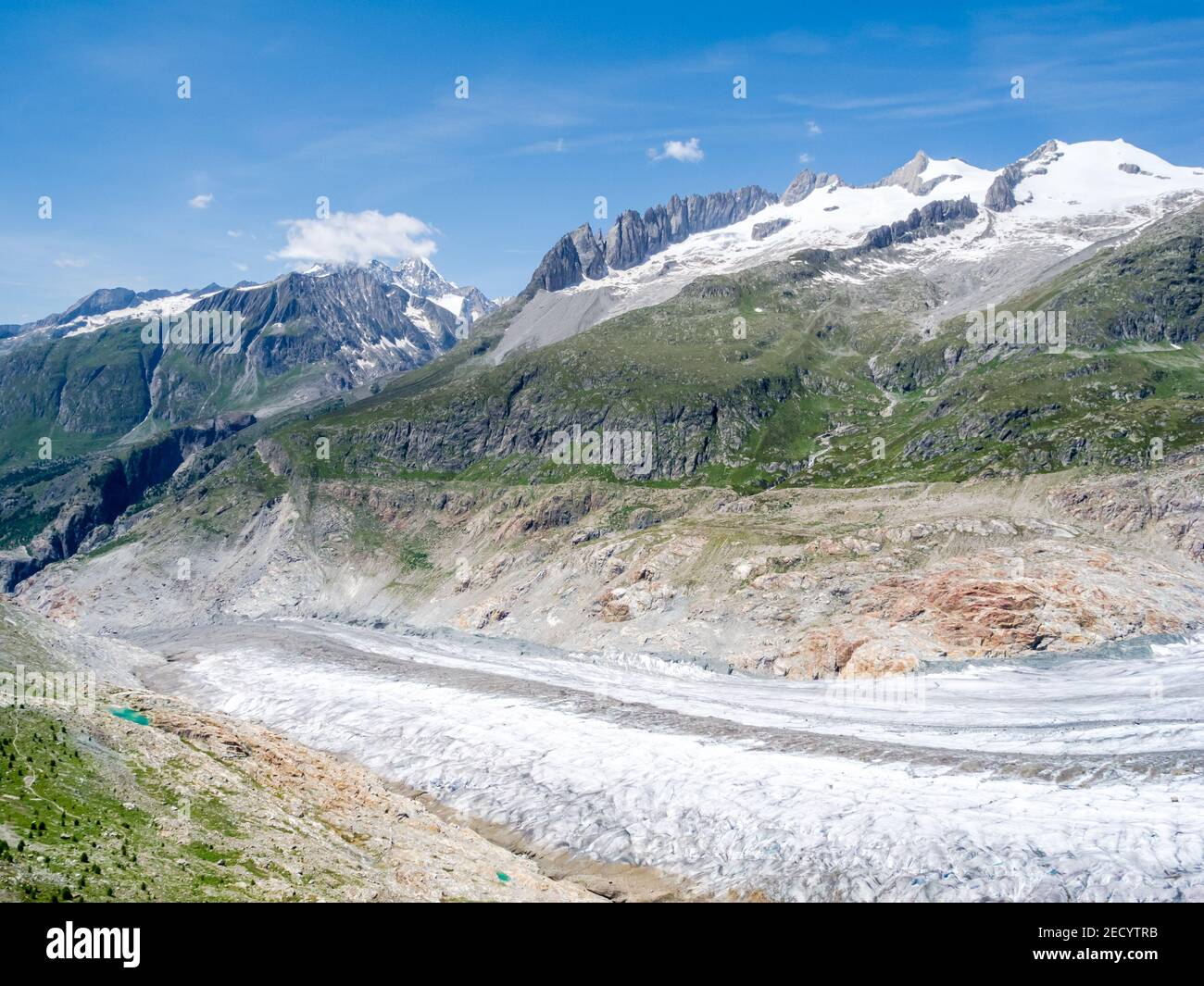 Blick auf den Großen Aletschgletscher, Aletschgletscher, in den Berner Alpen, Kanton Wallis, Schweizer Alpen, Schweiz, Europa Stockfoto