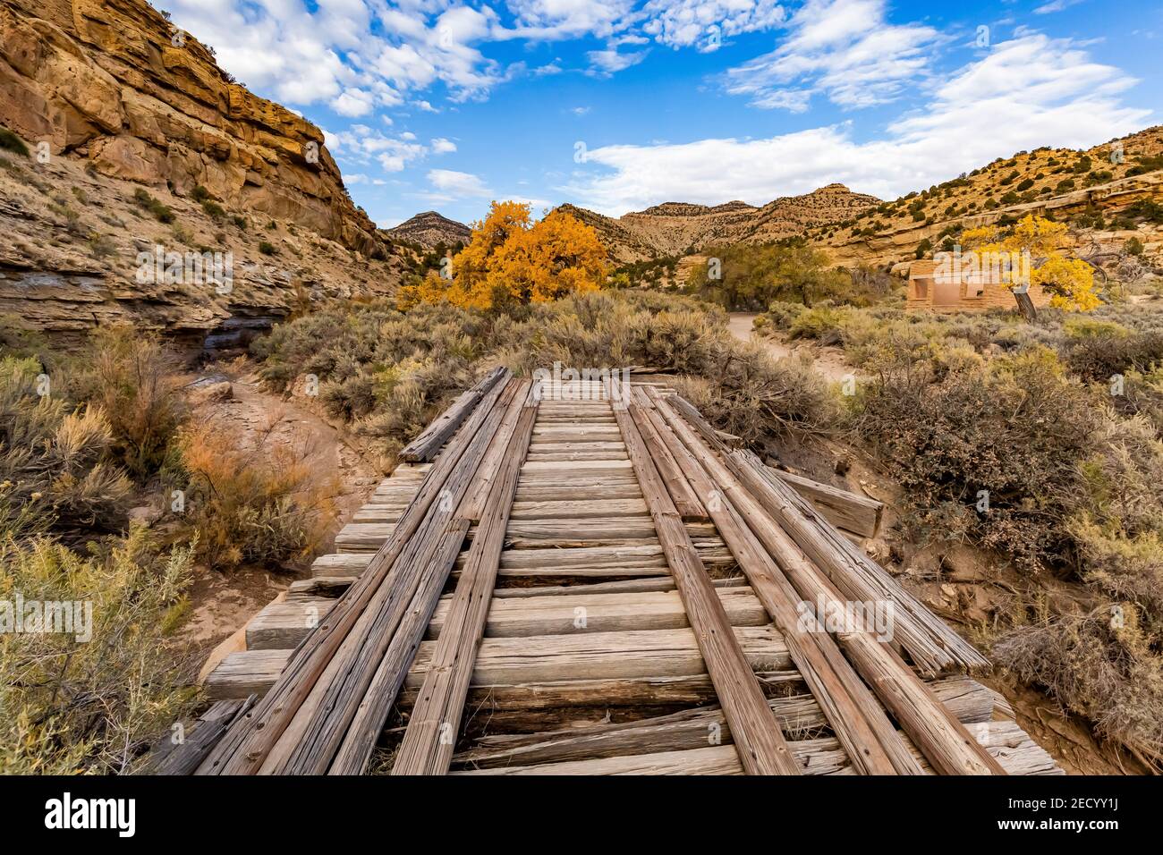 Old Denver & Rio Grande Western Railroad Brücke in der alten Kohlebergbau Geisterstadt Sego, Utah, USA Stockfoto