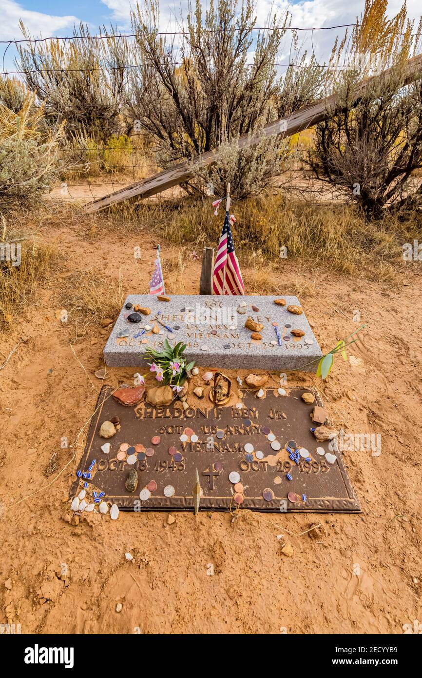 Grab auf dem Friedhof der Kohlebergbaustadt Sego, Utah, USA Stockfoto