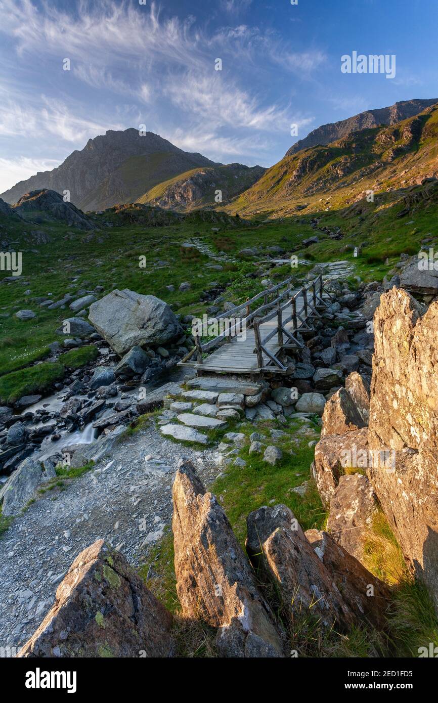 Tryfan Berg bei Sonnenaufgang, Snowdonia, Nordwales Stockfoto